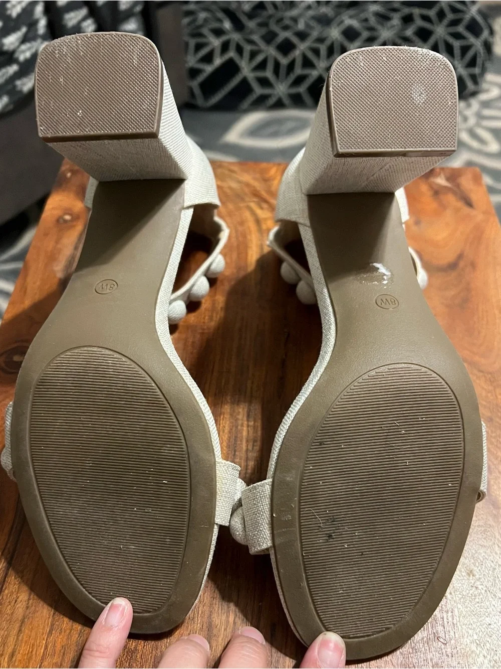 Cato Comfort Linen Pom Pom Block Heel Sandals Women’s 8W Wide